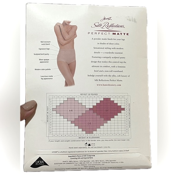 Hanes Silk Reflections Perfect Matte Pantyhose - Perfect Beige, Size AB, NWT - Picture 2 of 2